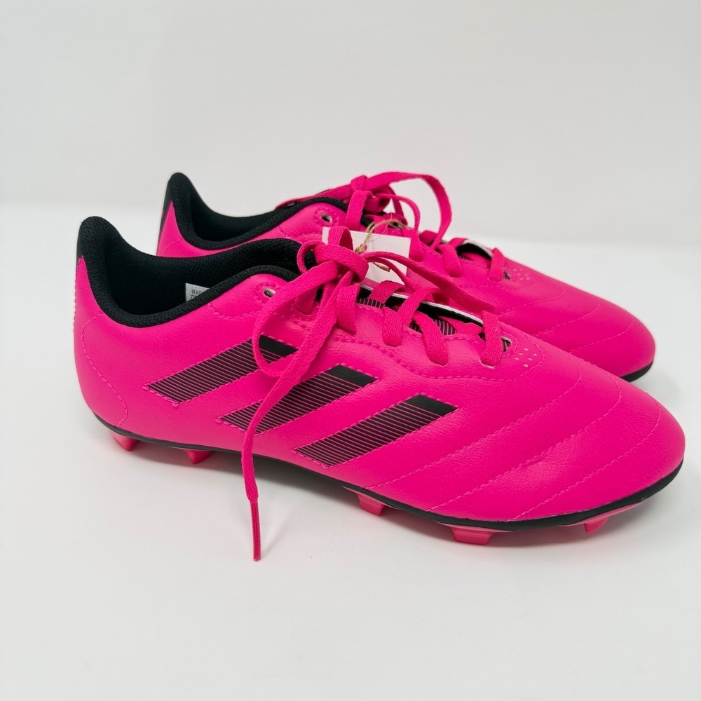 adidas Kids Soccer Cleats in Hot Pink with Black Stripes